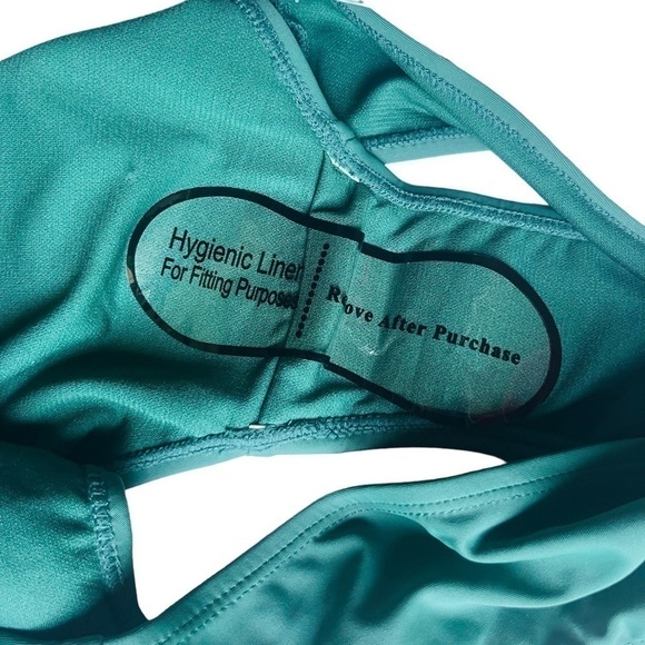 Nicole Miller swimsuit bandeau peplum cross front tankini bikini green size L - Picture 5 of 16